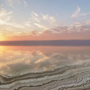 Salt Formations on the shore of the Dead Sea at sunset, Karak Governorate, Jordan