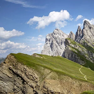Seceda Mount in a sunny summer day, Dolomites Alps, Trentino Alto Adige, Italy