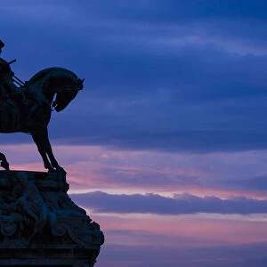 Silhouette of Statue at twilight from Buda Castle, Budapest, Hungary