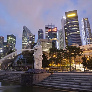 Singapore, Merlion Statue and City Skyline