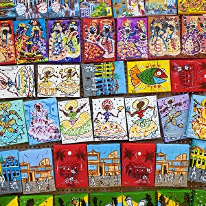 Small hand paintings for sale to tourists, Salvador de Bahia, Pelourinho historic