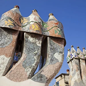 Spain, Barcelona, Casa Batllo, The Rooftop Chimneys