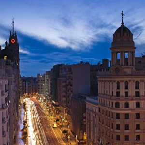 Spain, Madrid, Centro Area, elevated view of the Gran Via