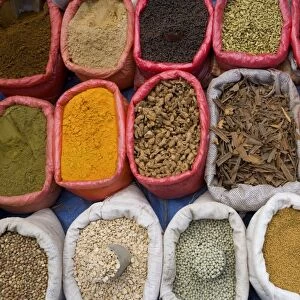 Spices and pulses in market, Manakha, Sana a Province, Yemen