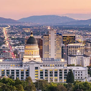 State Capital building and skyline of Salt Lake City, Utah, USA