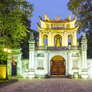 Temple of Literature gate at night, Dong Da District, Hanoi, Vietnam