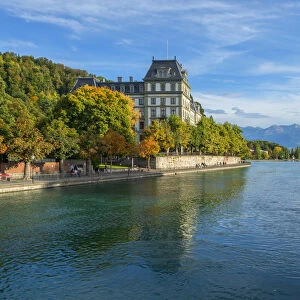 Thun with River Aare and art museum, Berner Oberland, Switzerland
