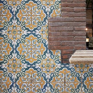 Tiled wall of cafe, Barri Gotic, Barcelona, Spain