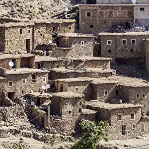Tizi Ait Barka Village in Atlas Mountains with old traditional houses on the route