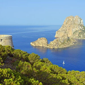 Torre des Savinar and Es Vedra Islands in background, Ibiza, Balearic Islands, Spain