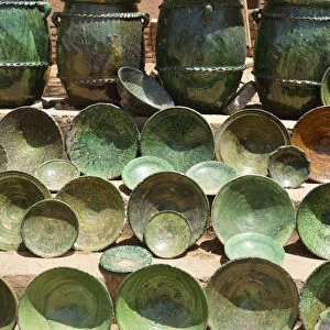 Traditional green pottery from Tamegroute, Zagora region. Morocco
