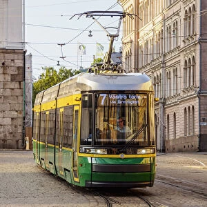 Tram at the Senate Square, Helsinki, Uusimaa County, Finland
