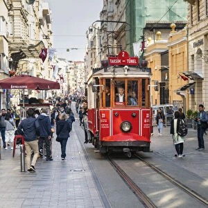 Tramway along the Istiklal Caddesi avenue. Istanbul, Turkey