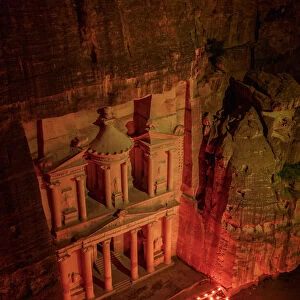 The Treasury, Al-Khazneh at night, elevated view, Petra, Ma an Governorate, Jordan