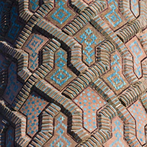 Turkey, Eastern Turkey, Erzurum, Mosaic tile work on Minaret of Yakutiye Madrasah