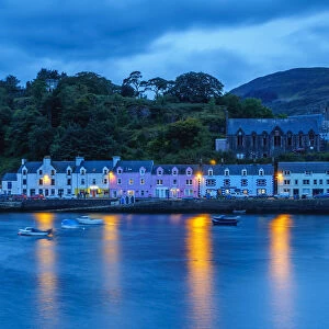 UK, Scotland, Highlands, Isle of Skye, Twilight view of Portree