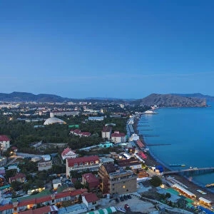 Ukraine, Crimea, Sudak View of city and Black Sea coast