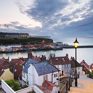 United Kingdom, England, North Yorkshire, Whitby. The harbour and 199 Steps