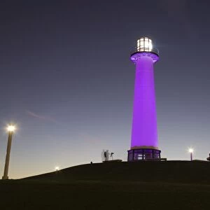 USA, California, Long Beach, Shoreline Village Lighthouse. evening