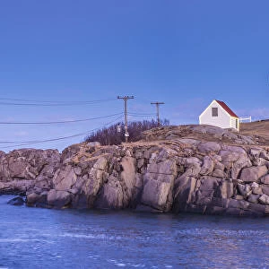 USA, Maine, York Beach, Nubble Light lighthouse, dusk