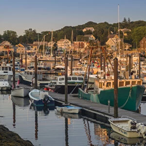 USA, Massachusetts, Cape Ann, Gloucester, Inner Harbor, fishing boats, sunset
