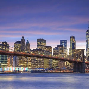 Usa, New York City, Brooklyn, Brooklyn Bridge and Manhattan Skyline
