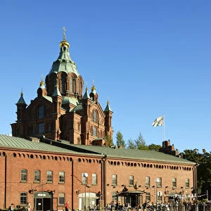 Uspenski Orthodox Cathedral near the bars and restaurants in Kanavaranta quay. Helsinki