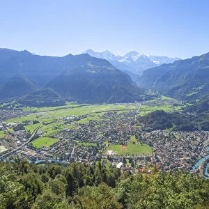 View from Harder Kulm at Interlaken and Eiger, Monch and Jungfrau, Berner Oberland, Canton Berne, Switzerland