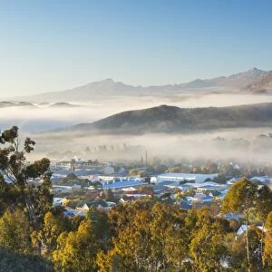 View of mist over Montagu at dawn, Western Cape, South Africa