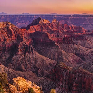View from North Rim at sunset, Grand Canyon National Park, Arizona, USA