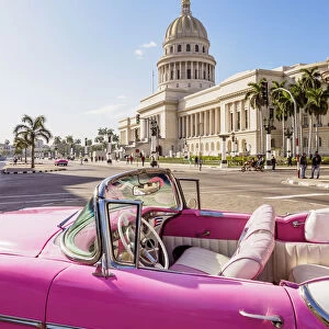 Vintage car at Paseo del Prado and El Capitolio, Havana, La Habana Province, Cuba