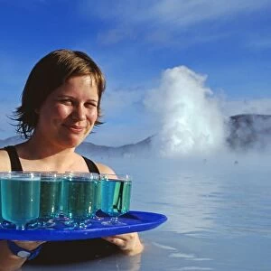 Waitress serving Blue Cocktails at the Blue Lagoon thermal spa