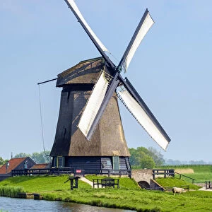 Windmill on polders near village of Schermerhorn, North Holland, Netherlands