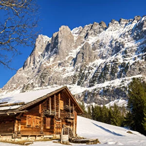 Wooden Barn & The Wetterhorn, Grindelwald, Berner Oberland, Switzerland