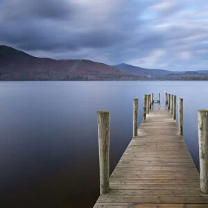 Wooden jetty at Ashness on Derwent Water, Lake District National Park, Cumbria, England