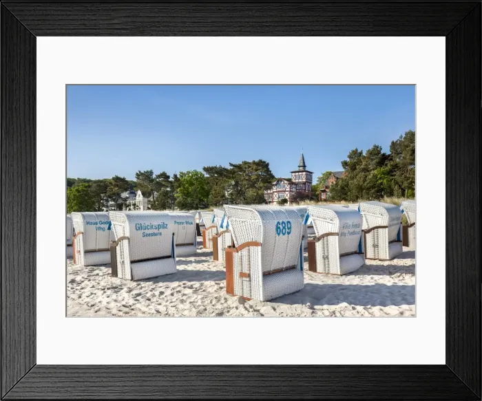 Framed Print : Beach baskets and villa, Binz, Rugen Island, Mecklenburg-Western Pomerania, Germany Framed Print : Beach baskets and villa, Binz, Rugen Island, Mecklenburg-Western Pomerania, Germany