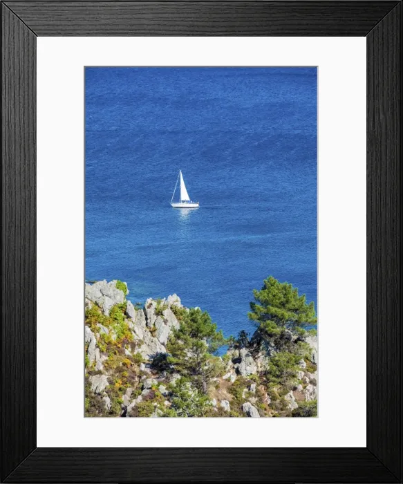 Framed Print : France, Brittany (Bretagne), Finistere department, Crozon. Sailboat near L ile Vierge Framed Print : France, Brittany (Bretagne), Finistere department, Crozon. Sailboat near L ile Vierge
