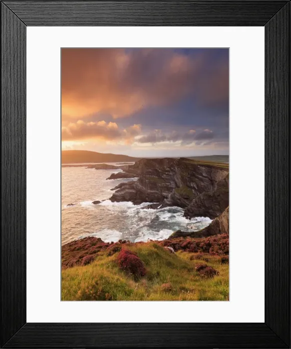 Framed Print : Europe, Spectacular Kerry cliffs at sunset along the Ring of Kerry Framed Print : Europe, Spectacular Kerry cliffs at sunset along the Ring of Kerry