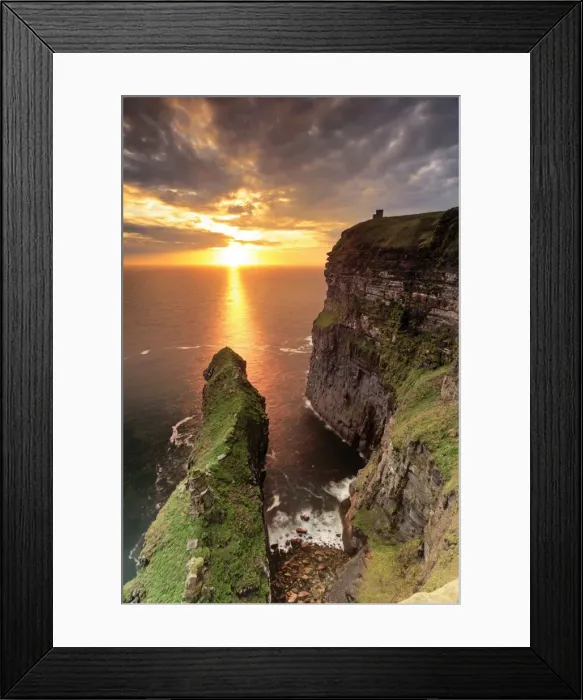 Framed Print : Europe, Ireland, Clare county, Cliffs of Moher at sunset