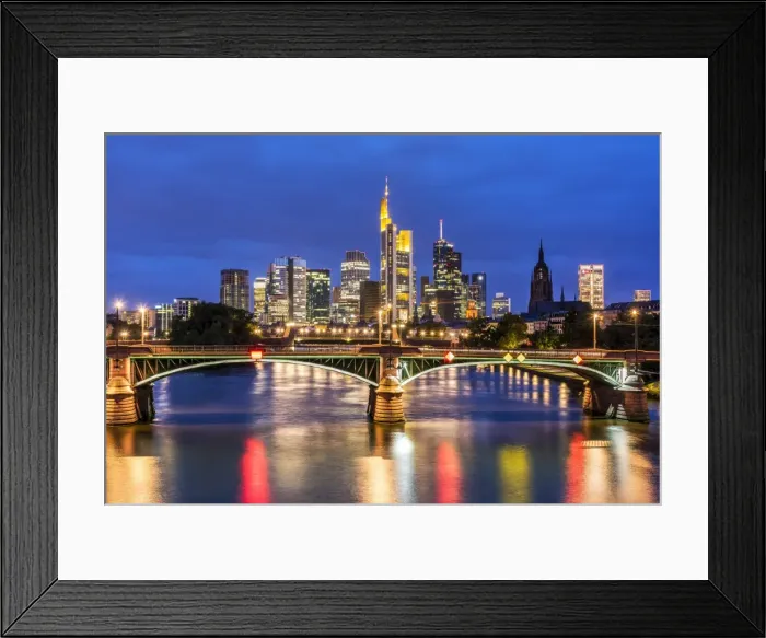 Framed Print : Night view of the financial district skyline, Frankfurt, Hesse, Germany
