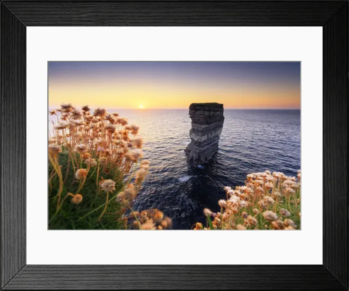 Framed Print : Europe, Ireland, Downpatrick head sea stack at sunset