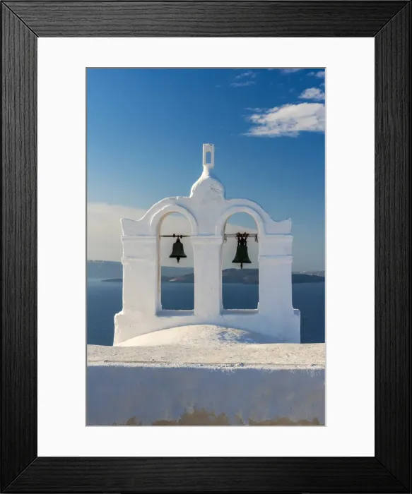 Framed Print : Traditional white belfry, Oia, Santorini, South Aegean, Greece