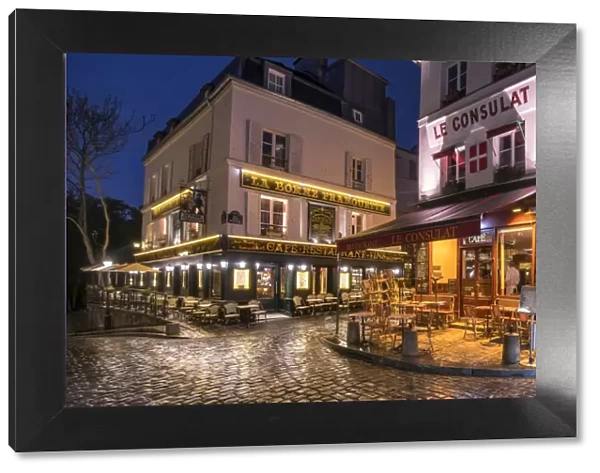 Streets of Montmartre at night, Paris, France