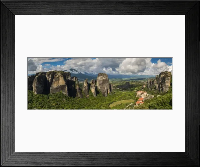 Framed Print : Panoramic view over the spectacular massive rocky pinnacles of Meteora, Thessaly, Greece