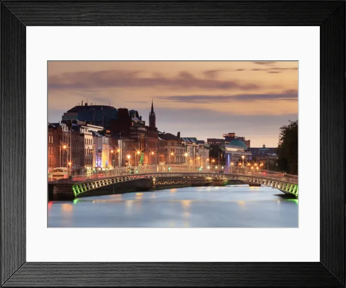 Framed Print : Europe, Dublin, Ireland, tourists crossing the famous Halfpenny bridge on the Liffey Framed Print : Europe, Dublin, Ireland, tourists crossing the famous Halfpenny bridge on the Liffey