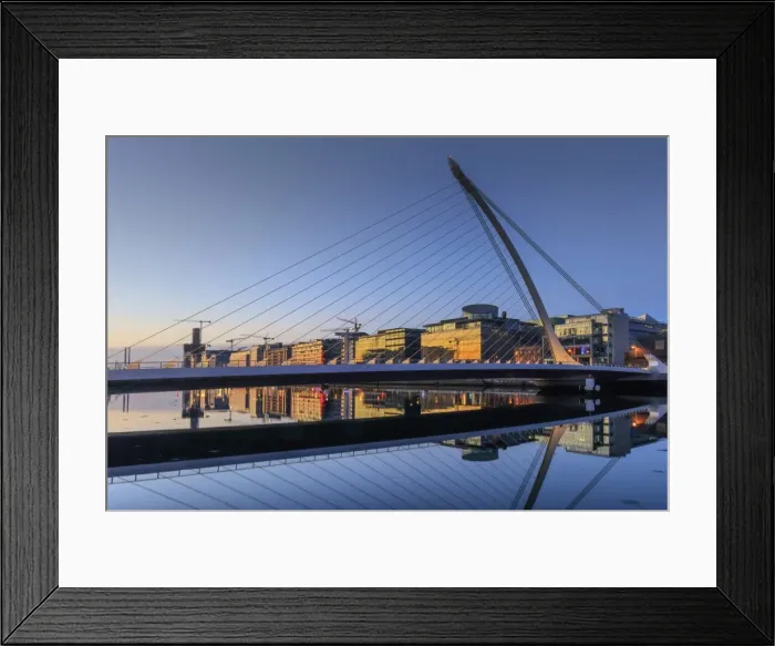 Framed Print : Europe, Dublin, Ireland, Samuel Beckett bridge by night reflecting on the Liffey river