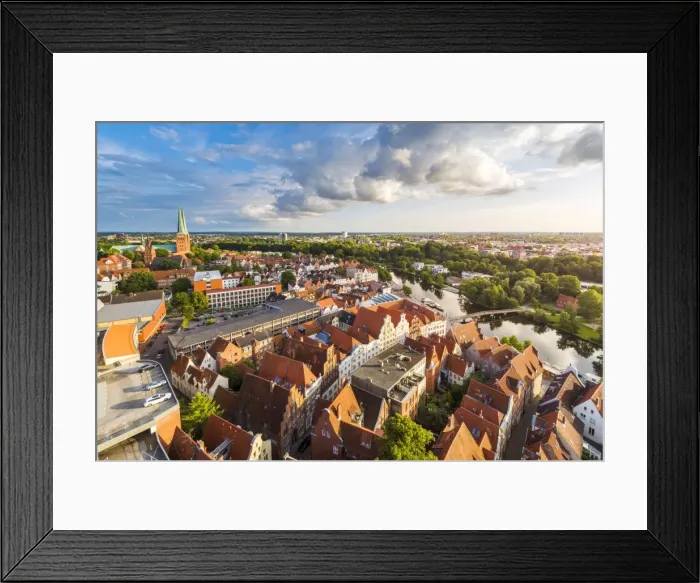 Framed Print : Lubeck, Baltic coast, Schleswig-Holstein, Germany. High angle view over the old town Framed Print : Lubeck, Baltic coast, Schleswig-Holstein, Germany. High angle view over the old town