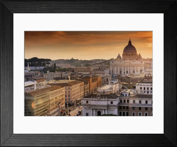 Framed Print : Italy, Rome, St. Peter Basilica and Via della Conciliazione elevated view at sunset Framed Print : Italy, Rome, St. Peter Basilica and Via della Conciliazione elevated view at sunset