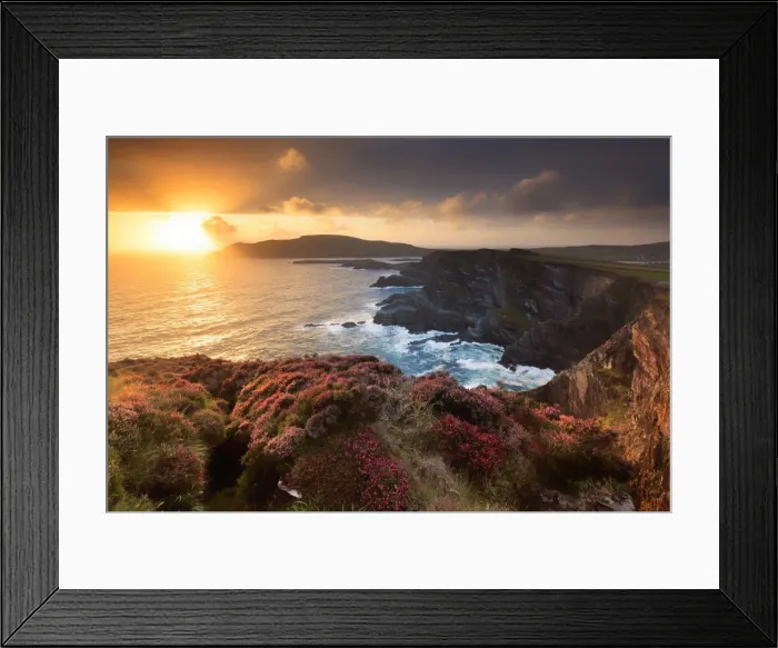 Framed Print : Europe, Ireland, Portmagee cliffs at sunset along the Ring of Kerry