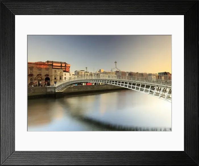 Framed Print : Europe; Dublin, Halfpenny bridge and Liffey river at sunset Framed Print : Europe; Dublin, Halfpenny bridge and Liffey river at sunset